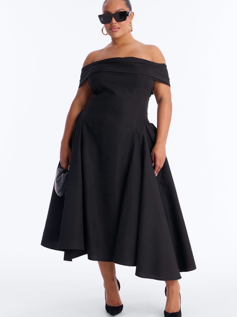 Fashion Nova Off-Shoulder Black Midi Dress